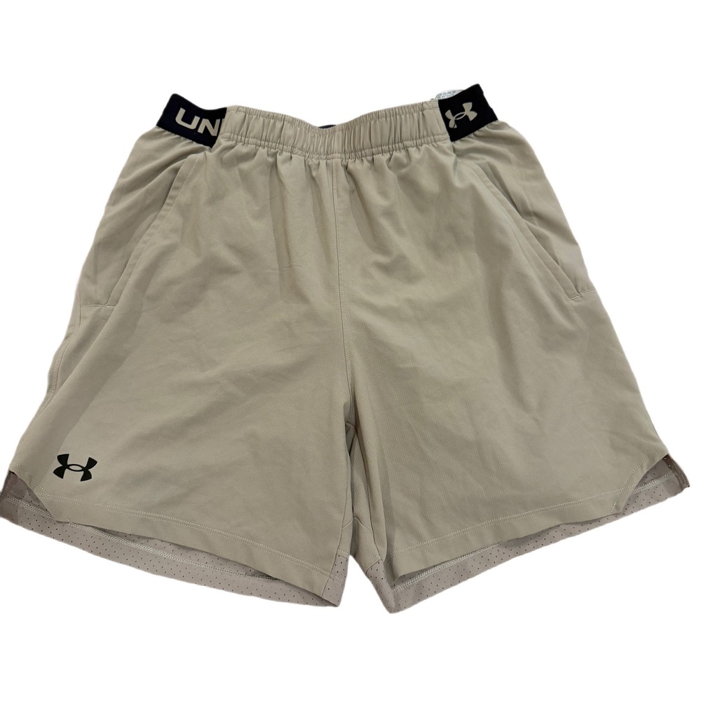 Under Armour Mens Vanish Woven 2 in 1 Shorts Taupe Large Compression Athletic